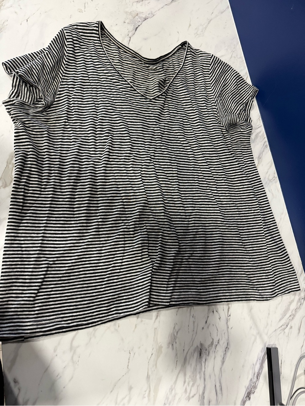 Eileen Fisher Black & White Striped V-Neck Short Sleeve Top